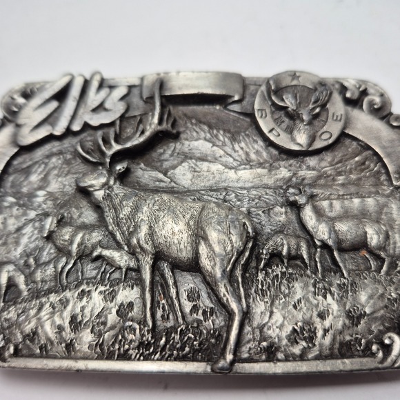 Vintage 1984 Elks Pewter Belt Buckle BPOE Lodge #1805/5000 Elk Herd 3D main image 6